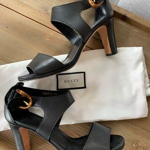 Gucci Leather Lifford Bamboo Accent Block Heel